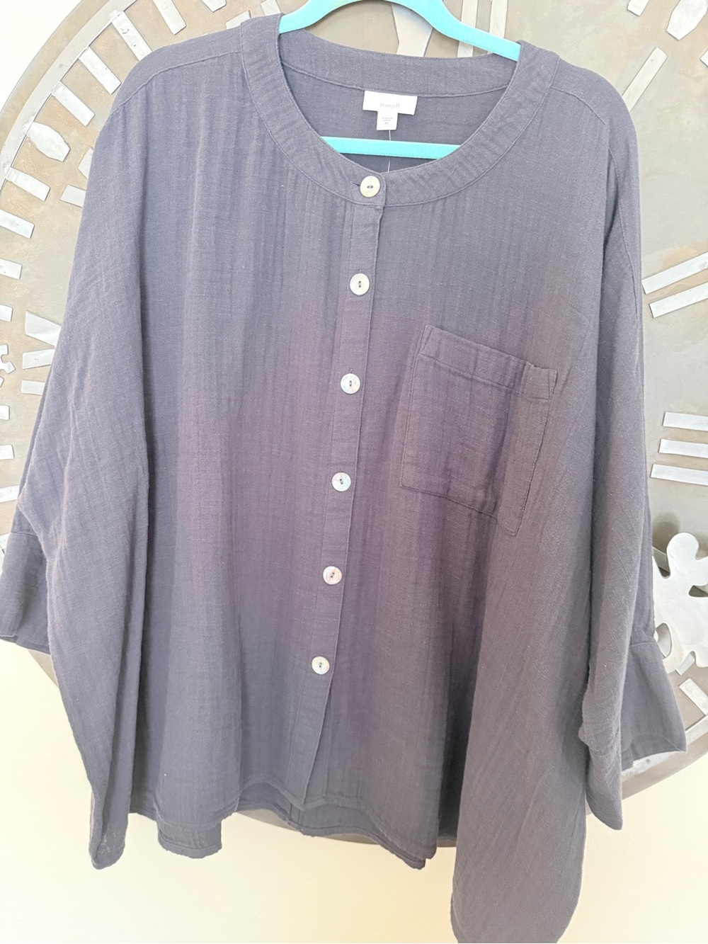 J. Jill Lightweight Round-Neck Button Shirt Jacket in Charcoal Gray